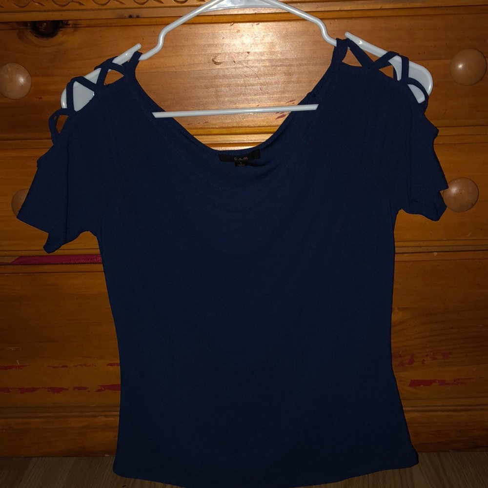 navy blue short sleeved shirt